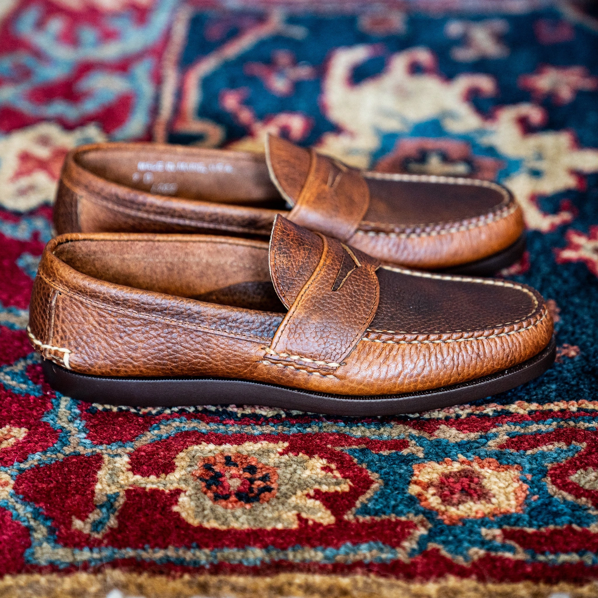 Loafers Mens Leather Pinch Penny Moc - Medium Brown Buckaroo