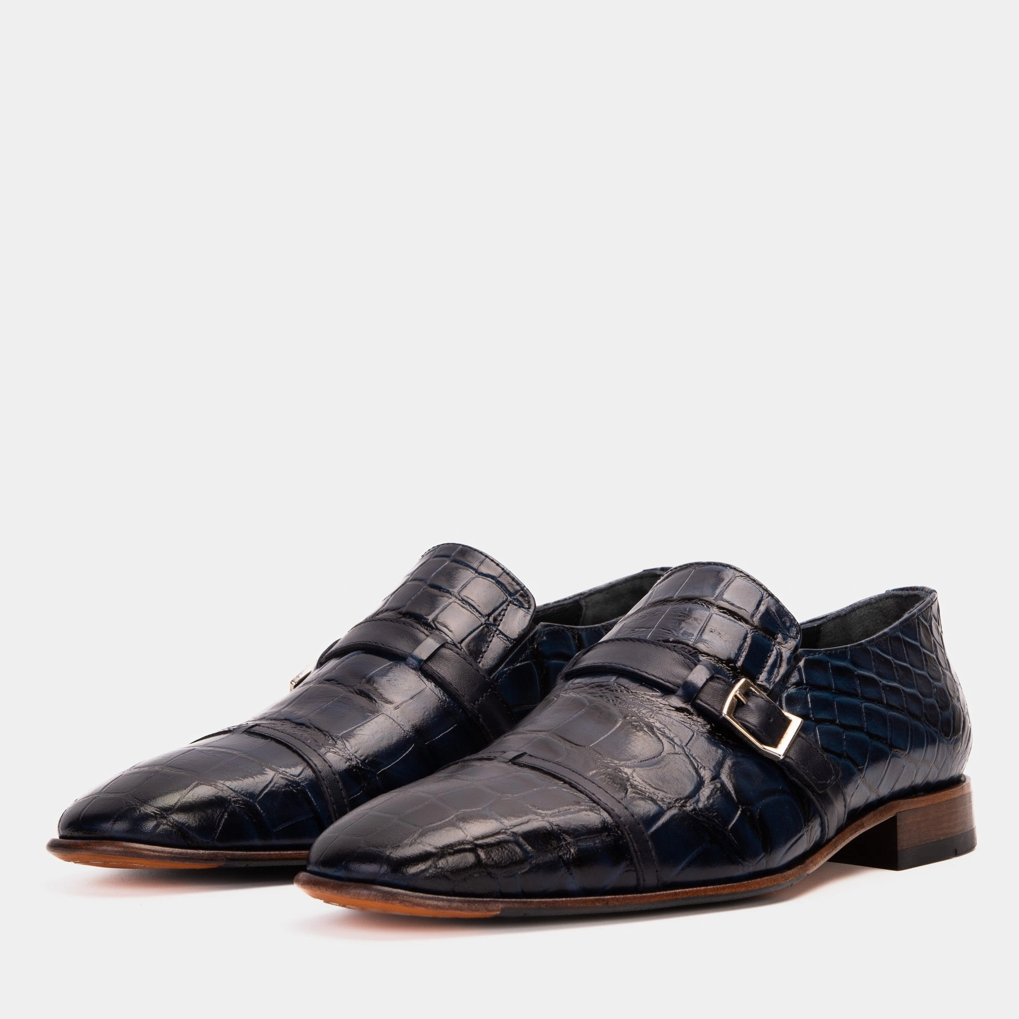 The Strat Single Monk Strap Cap Toe Navy Leather Handmade Men Shoe Shoes Wear With Dress