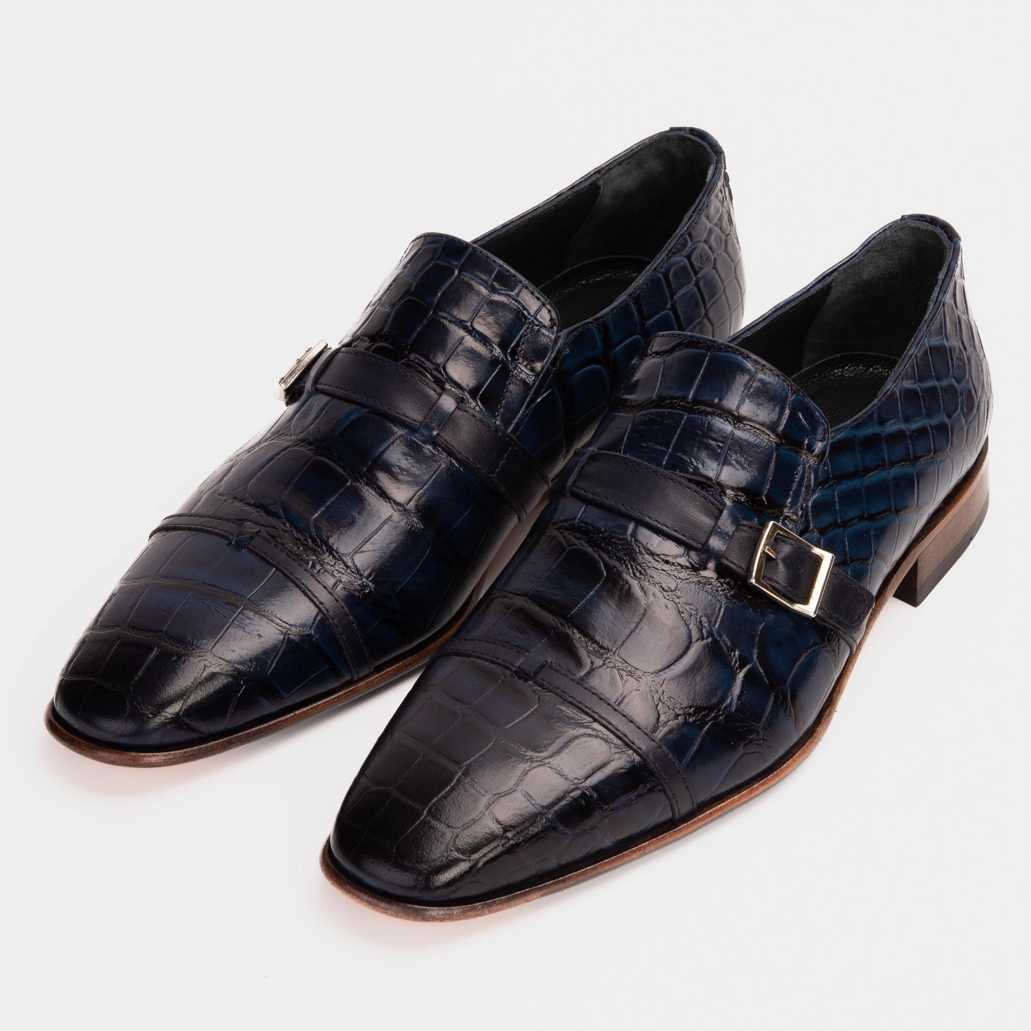 The Strat Single Monk Strap Cap Toe Navy Leather Handmade Men Shoe Wide Toe Box Dress Shoe