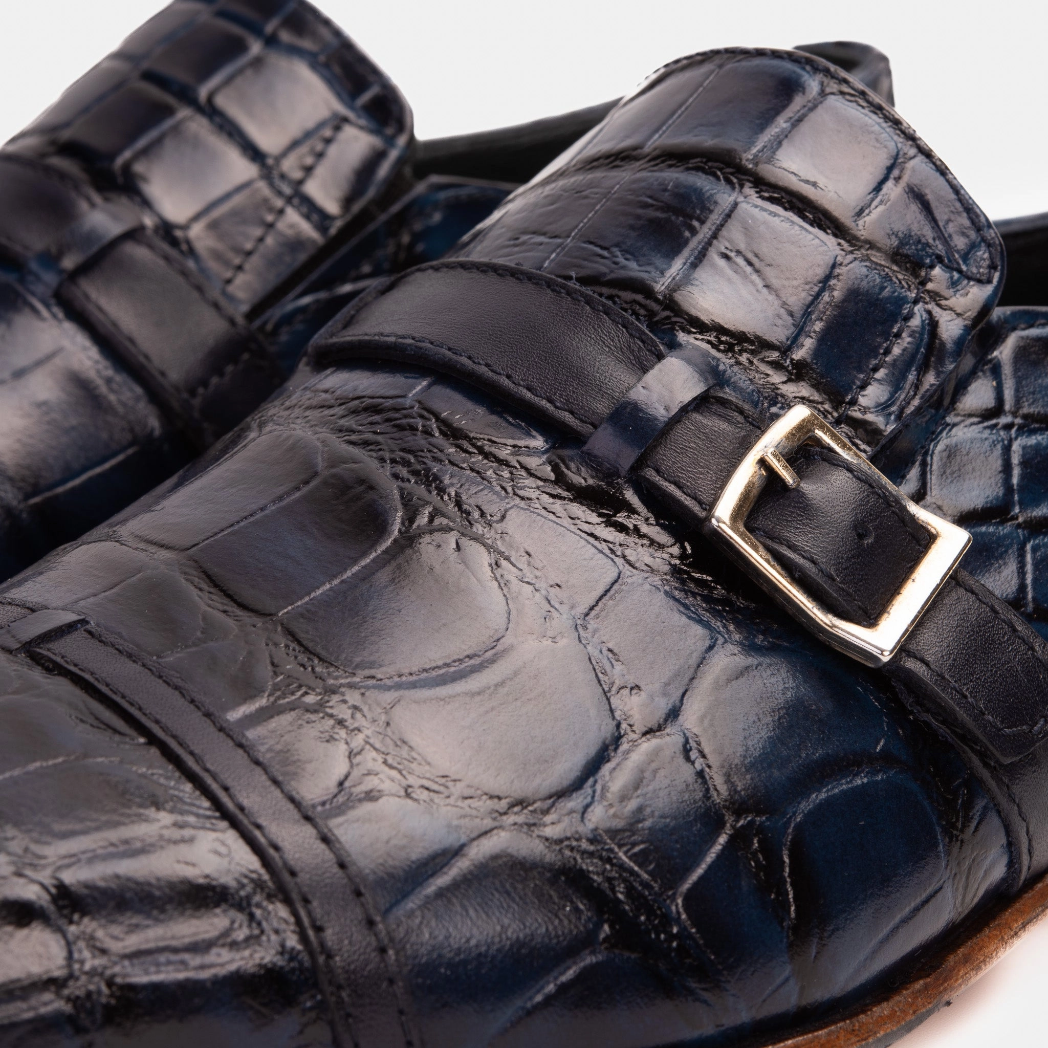 The Strat Single Monk Strap Cap Toe Navy Leather Handmade Men Shoe Dress Support Shoes