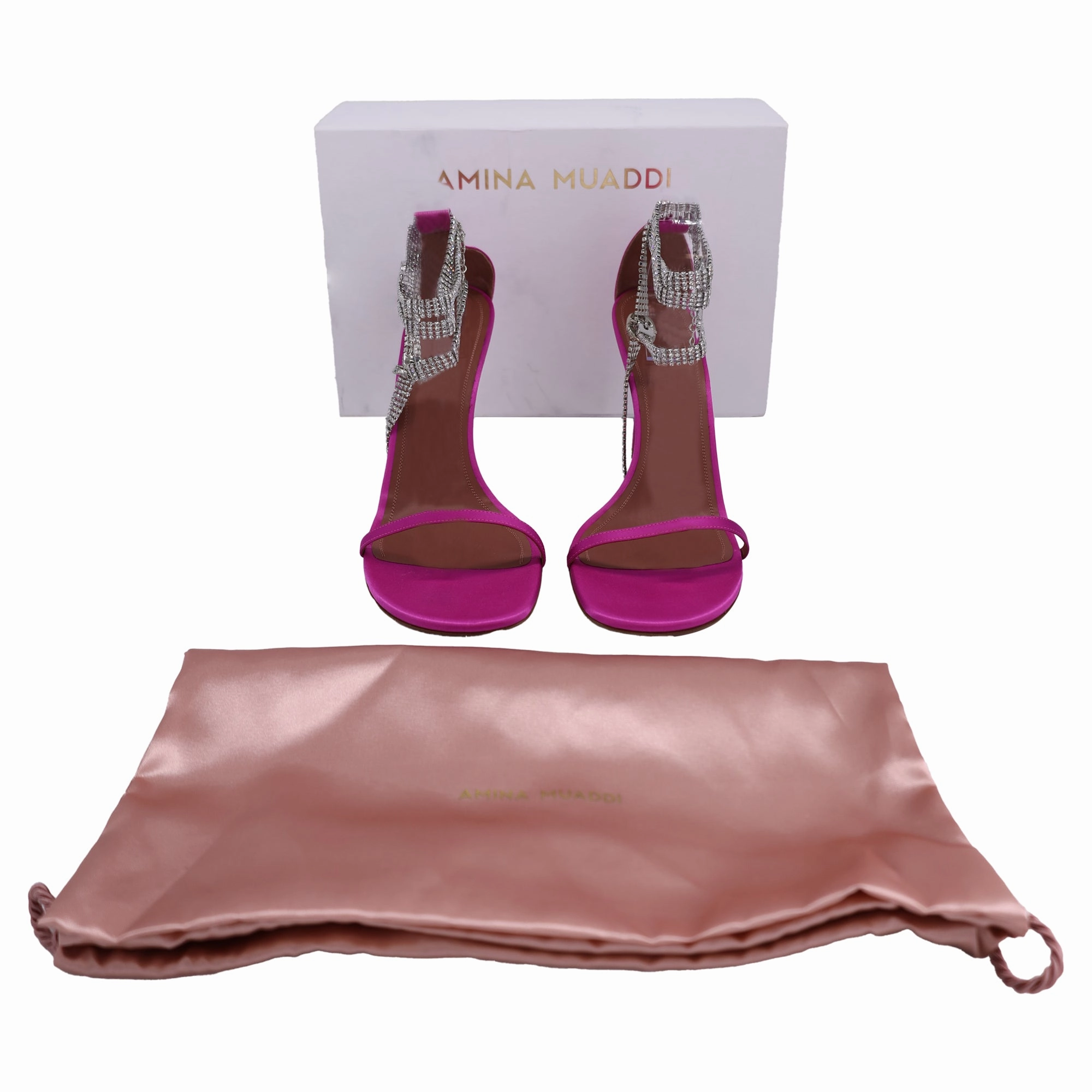 Candies Sandals Amina Muaddi Giorgia Crystal Sandals in Pink Satin