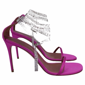 Ankle Strap Platform Sandals Amina Muaddi Giorgia Crystal Sandals in Pink Satin