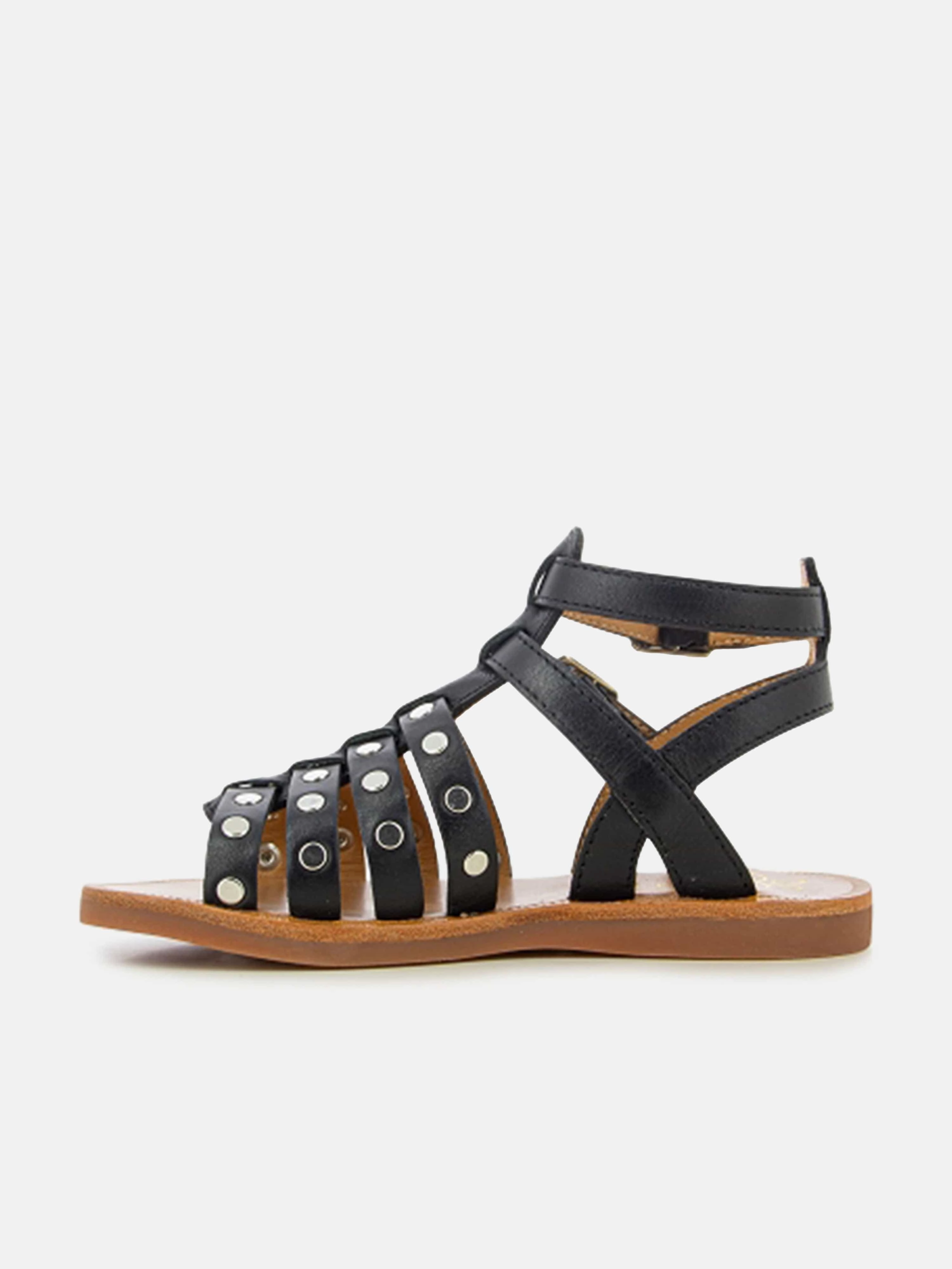 Pom D'Api Girls Leather Plagette Stud Sandals in Black Best Sandals Walking