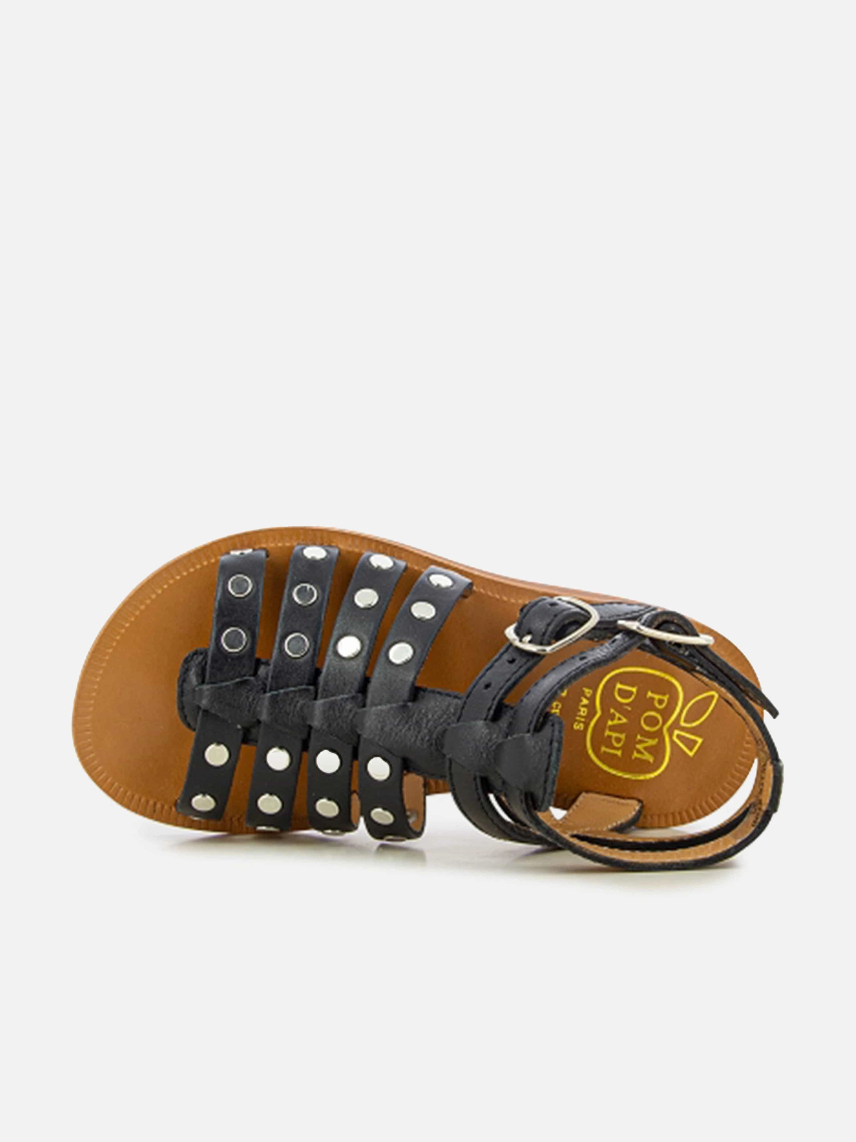Pom D'Api Girls Leather Plagette Stud Sandals in Black Shop Sandals