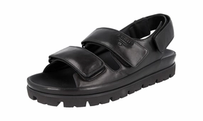 Prada Men's Black Leather Sandals 2X3064 Sandals With Chunky Heels