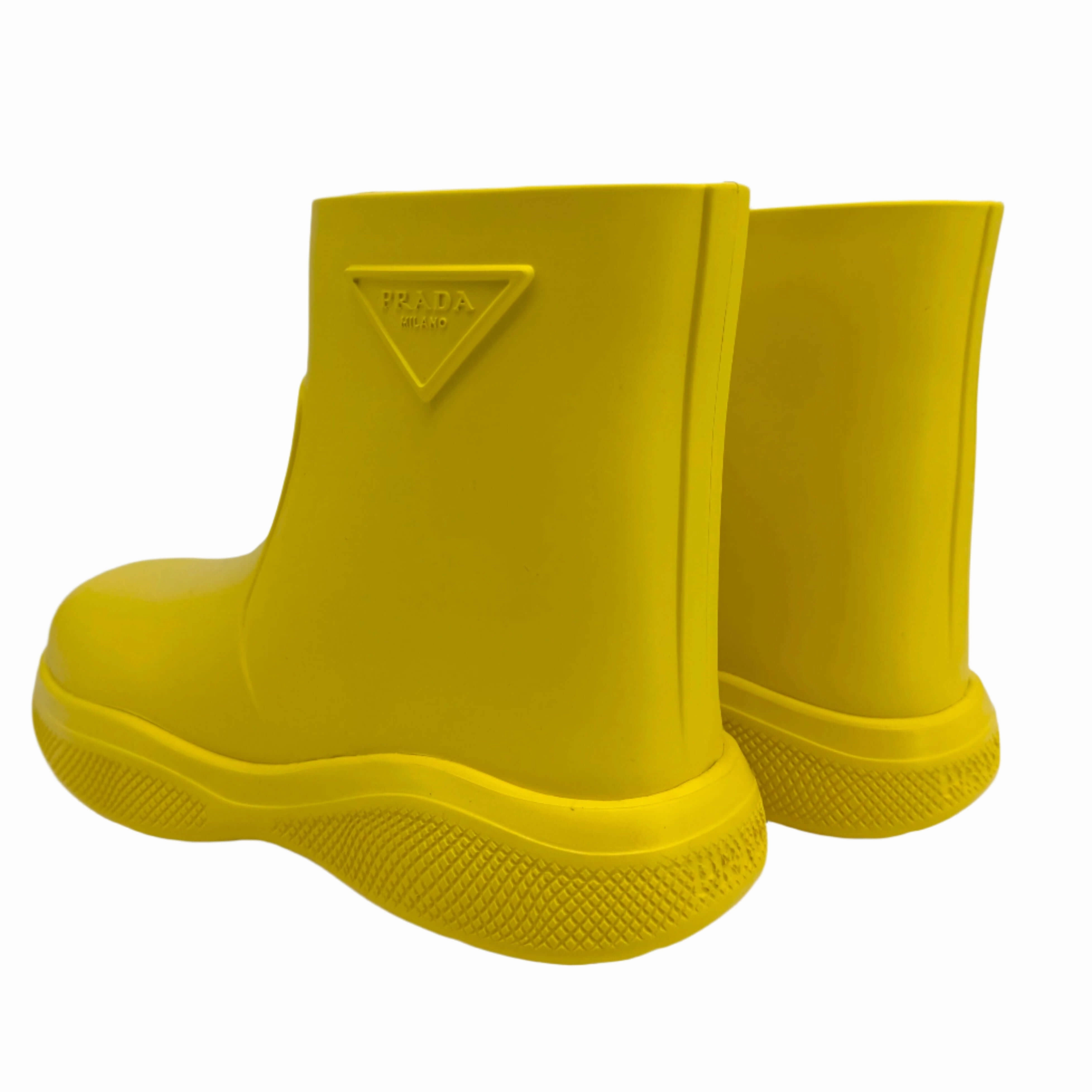 Boots With Zipper Prada Yellow Rubber Rain Boots  Size 35   Pre-Owned