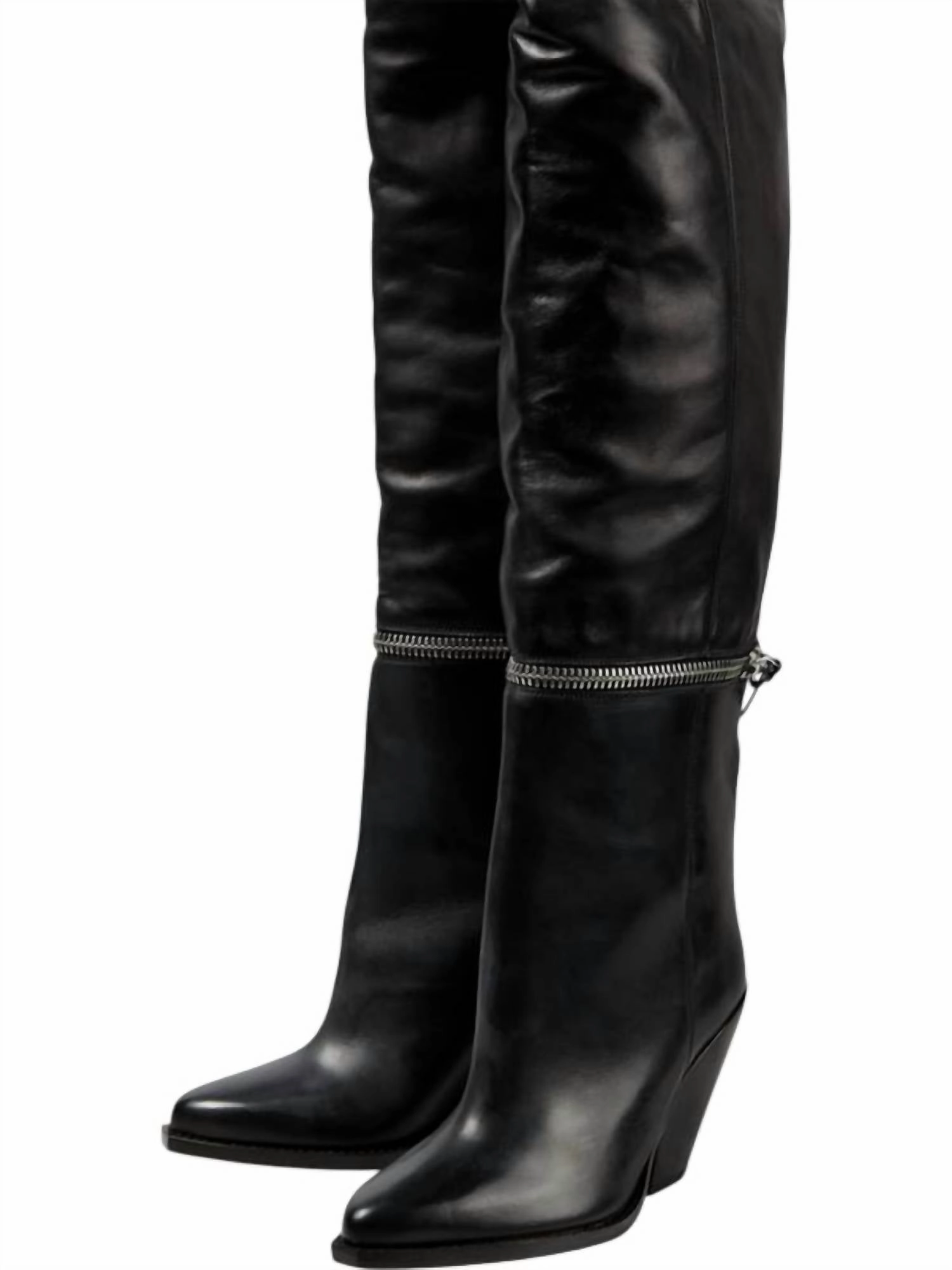 Pre-Loved Women Lelodie Leather Over The Knee Boots In Black Over Shoe Rain Boots