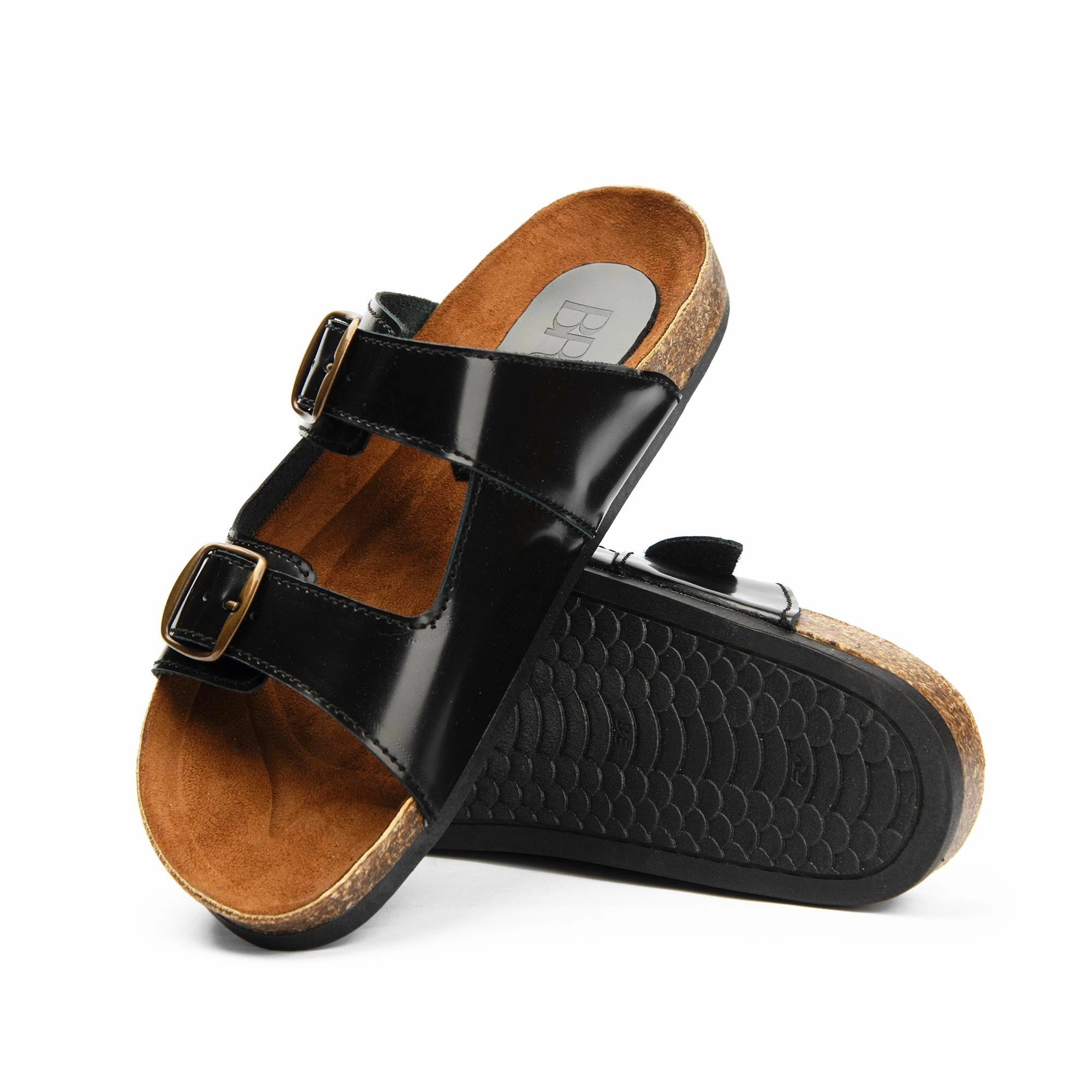 Platform Slide Arizona Black Natural Leather Slippers
