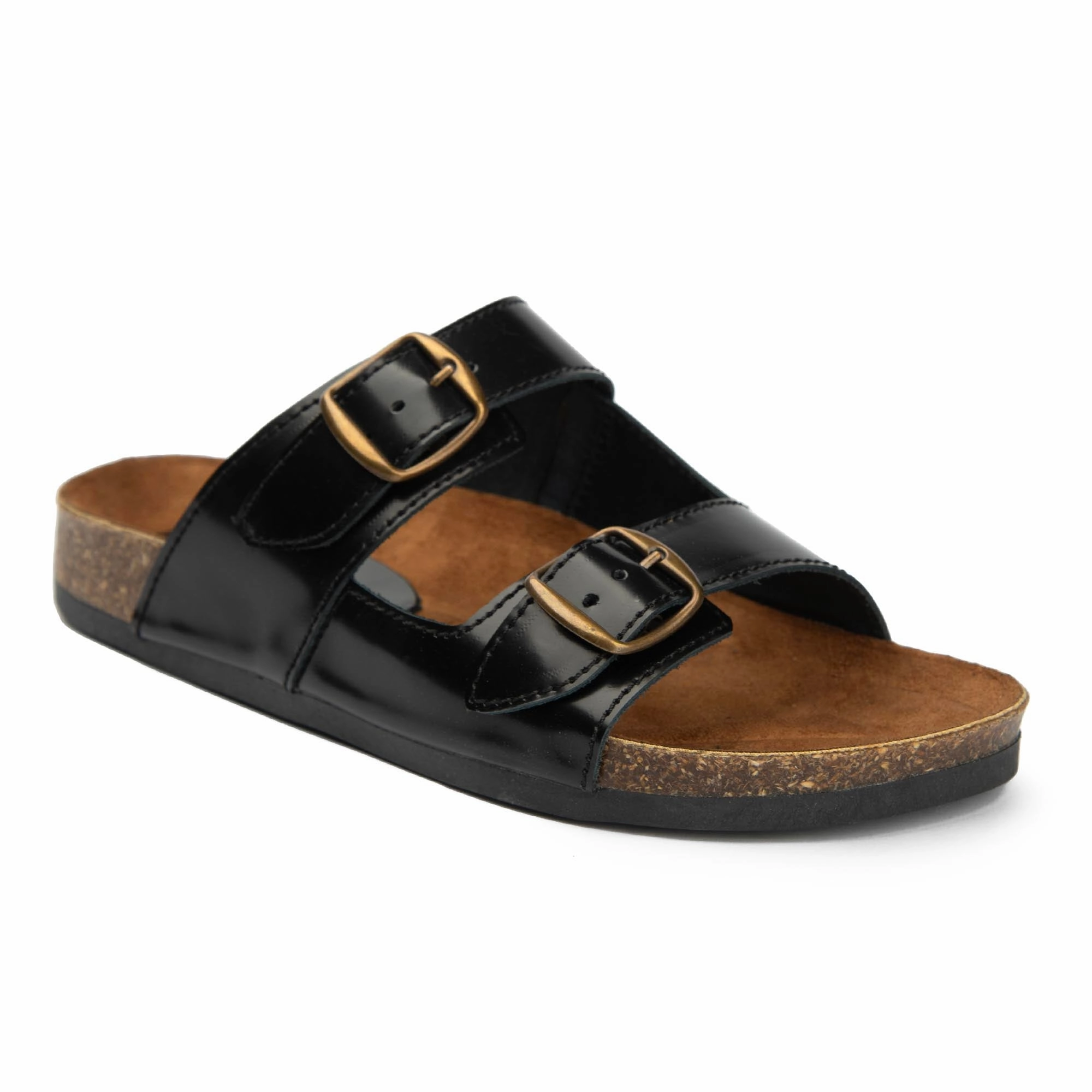 Arizona Black Natural Leather Slippers High End Slides