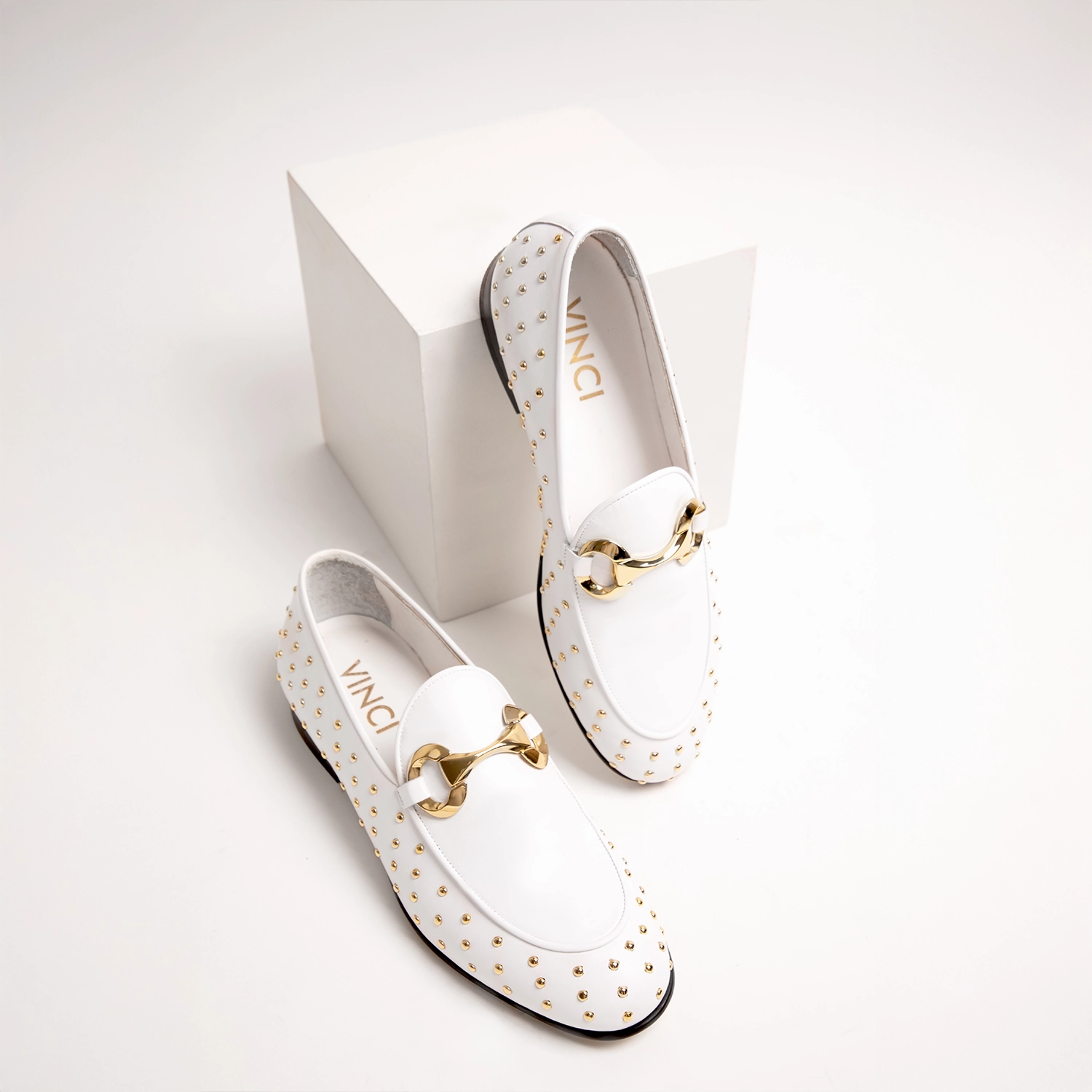 The Jupiter  Shoe White Spike Leather  Bit Dress Loafer Limited Edition Men Shoe Formal Wedge Dress Shoes