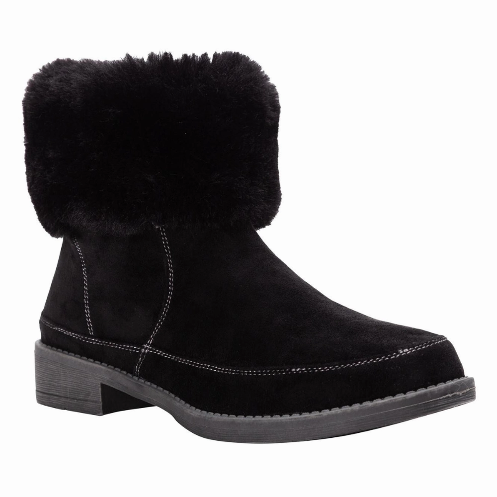 Kitten Heel Boots Suede Propet Tabitha Faux Fur Ankle Black Boot (Women's)