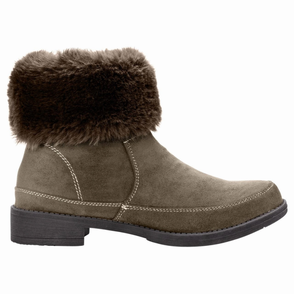 Propet Tabitha Faux Fur Smoked Taupe Ankle Boot (Women's) Shell Cordovan Boots