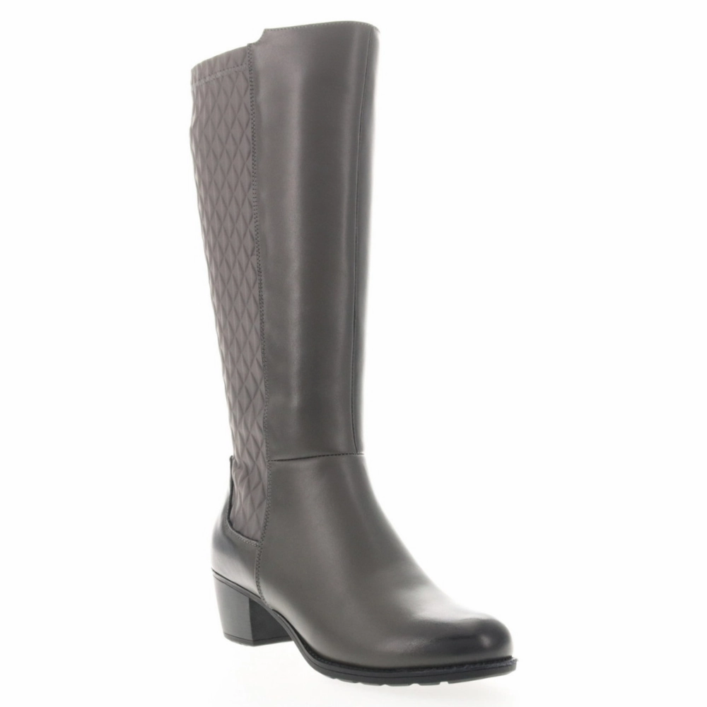 Propet Talise Stretchable Grey Leather Tall Boot (Women's) Chanel Dress Shoes
