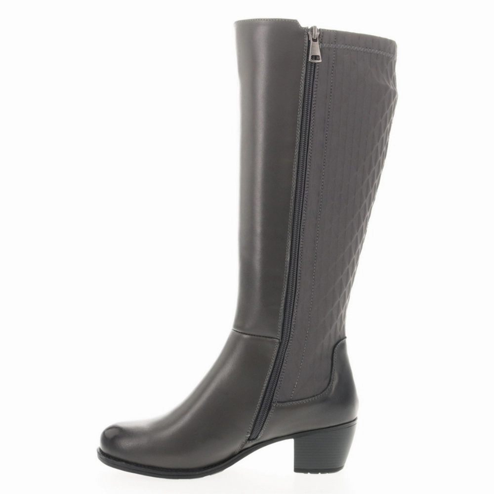 Dress Shoes For The Snow Propet Talise Stretchable Grey Leather Tall Boot (Women's)