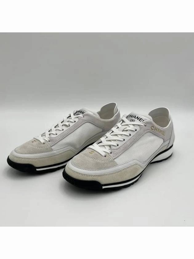 Ankle Support Sneakers CC Mesh Suede Low Top Sneakers White Chanel