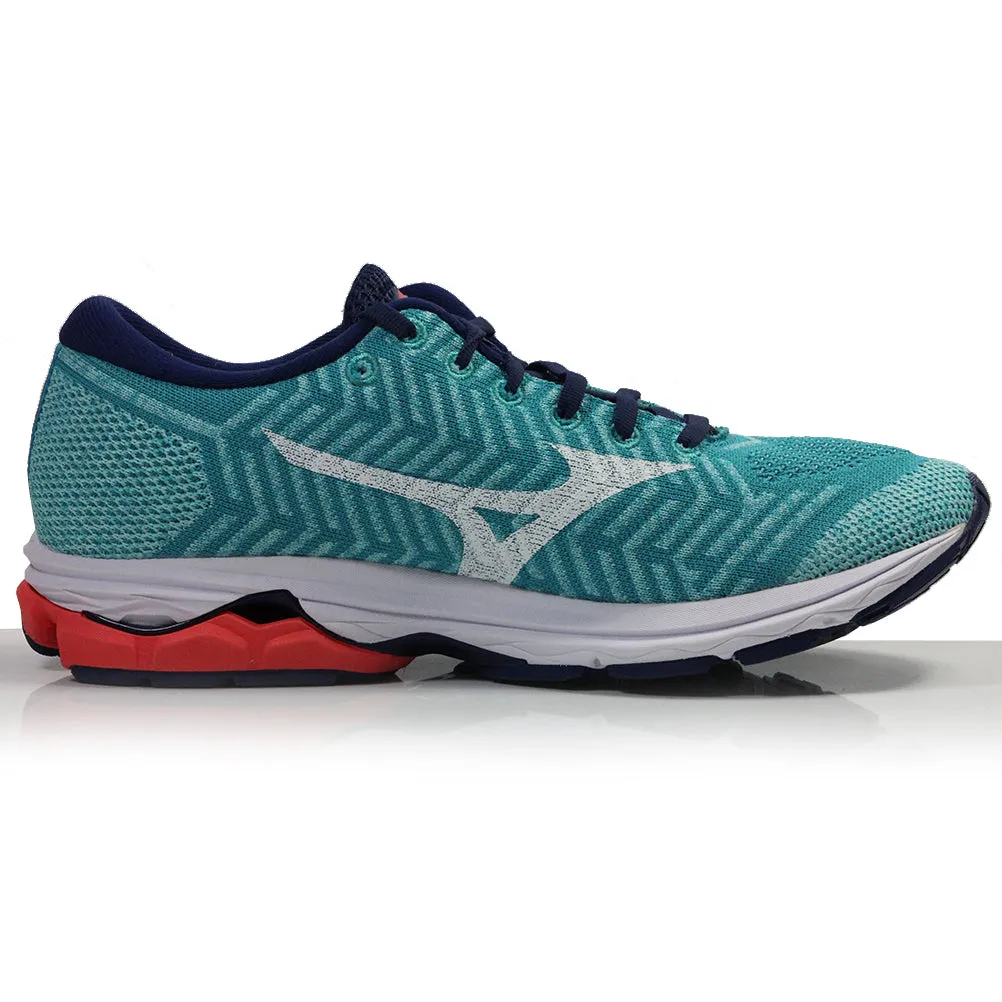 Mizuno Waveknit R2 Women's Running Shoe - Blue/White/Hot Coral Running Shoes Sports Direct