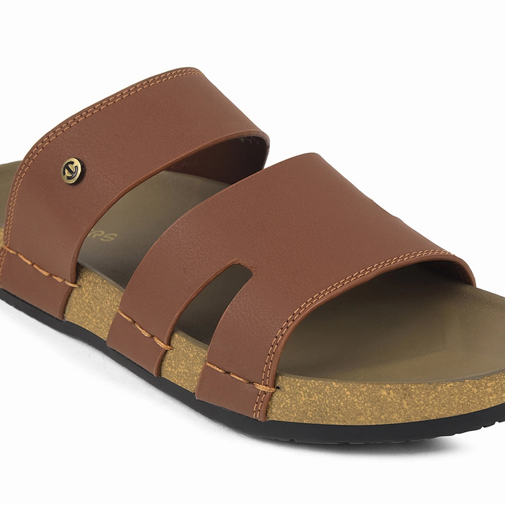 Healers Tan Casual Slipper For Mens AOL-5 By Liberty Slides On Feet