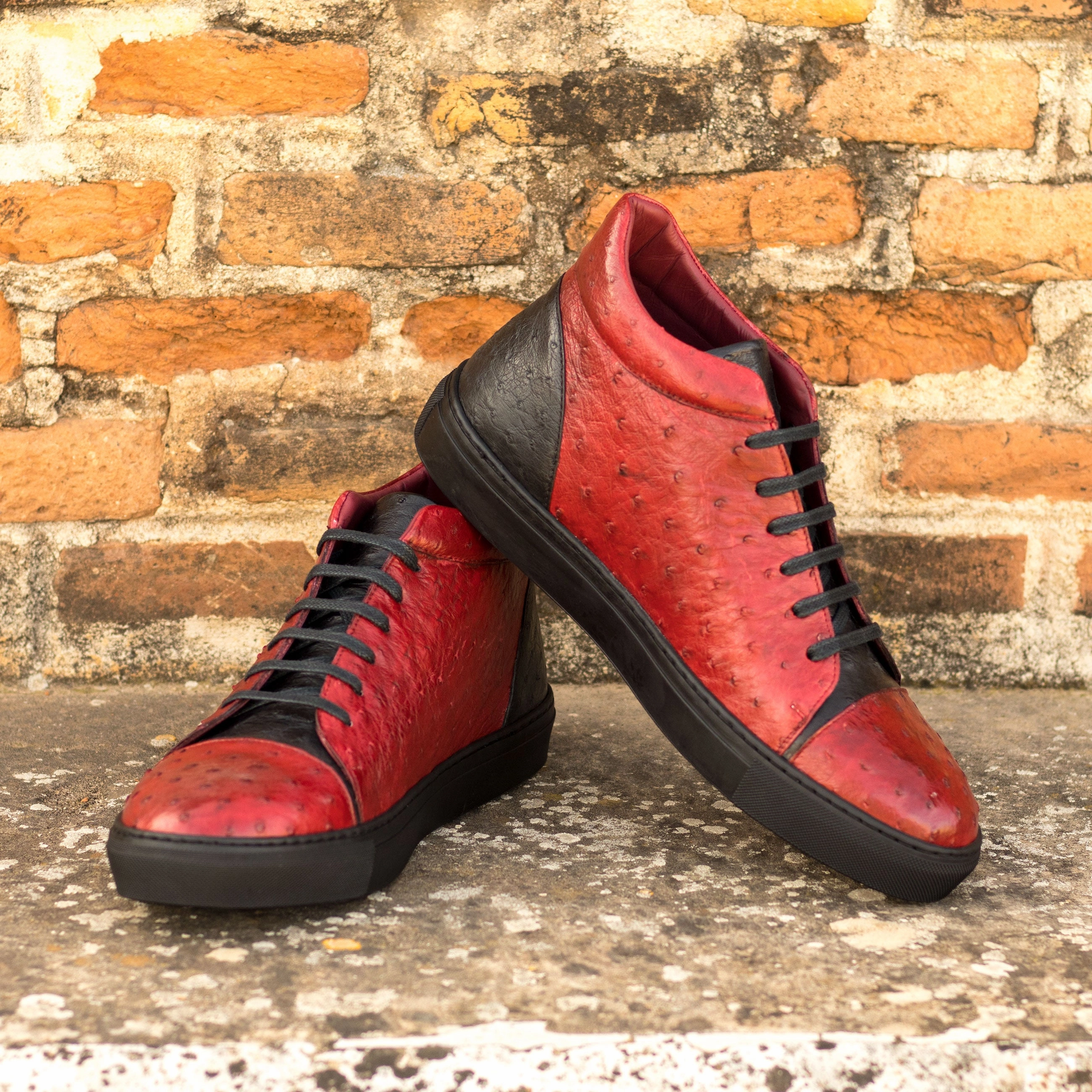 Top Sneakers 2024 Red & Black Ostrich Leather High-Top Sneakers