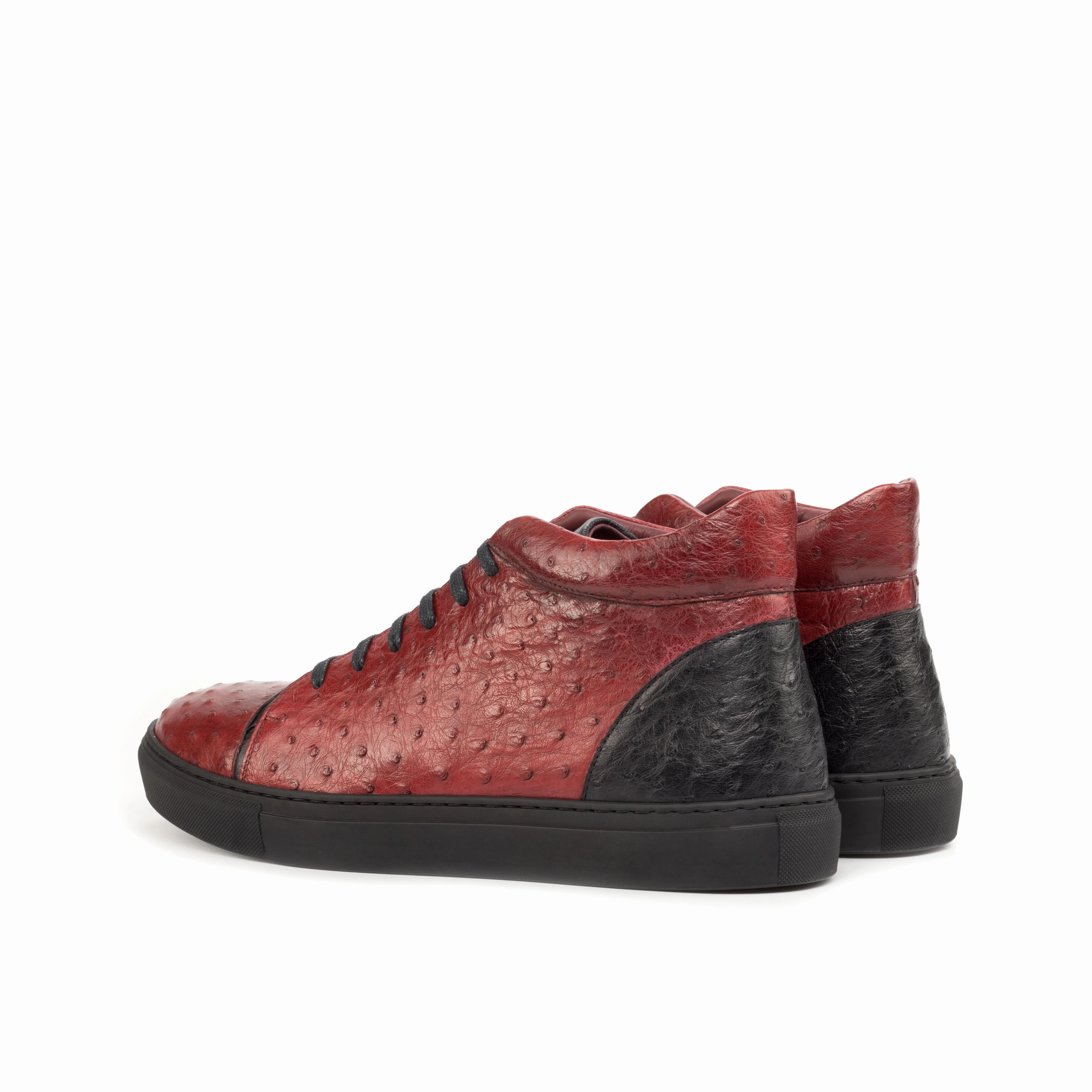 Dragon King Sneakers Red & Black Ostrich Leather High-Top Sneakers