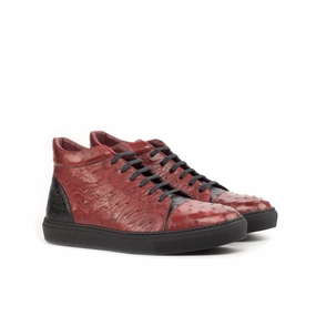 Winterized Sneakers Red & Black Ostrich Leather High-Top Sneakers