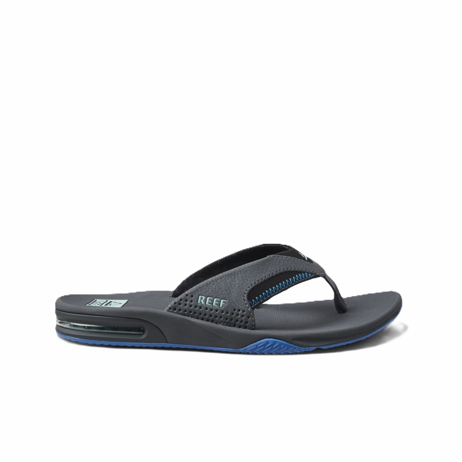 REEF Fanning Sandal-Gunmetal/Ocean Sandals Huts Over Water
