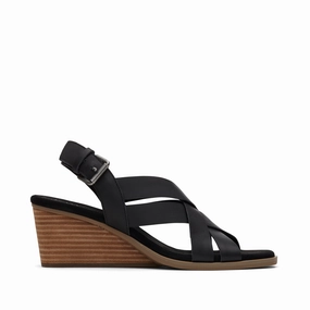 Gracie Black Leather Wedge Sandal Strappy Platform Sandals