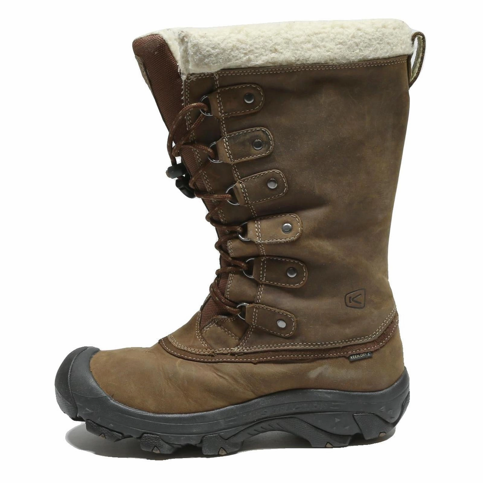 KEEN Mountain Winter Boots Mens Lace-Up Brown Leather UK 8 Insulated Warm Lands End Snow Boots