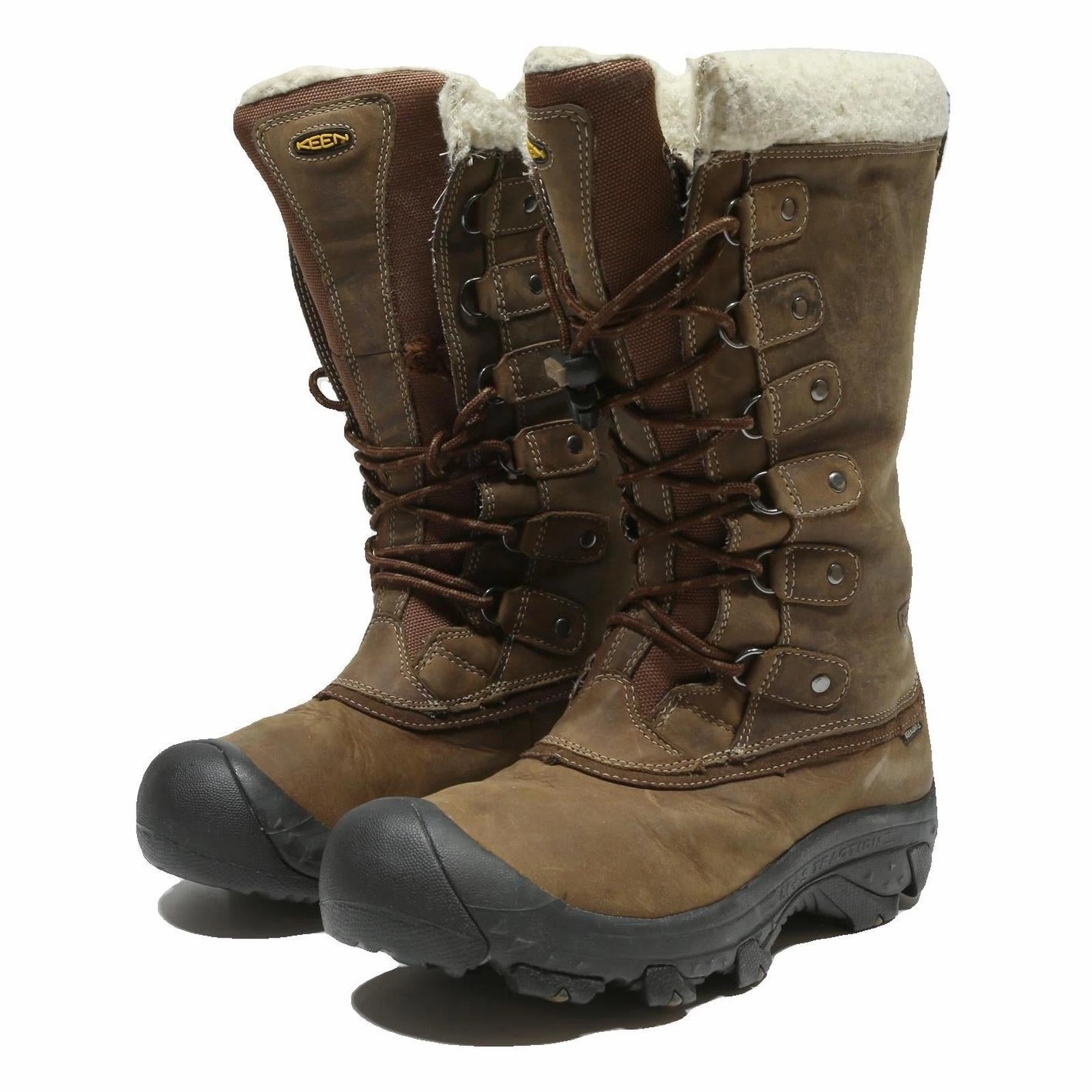 White Ankle Boots Low Heel KEEN Mountain Winter Boots Mens Lace-Up Brown Leather UK 8 Insulated Warm