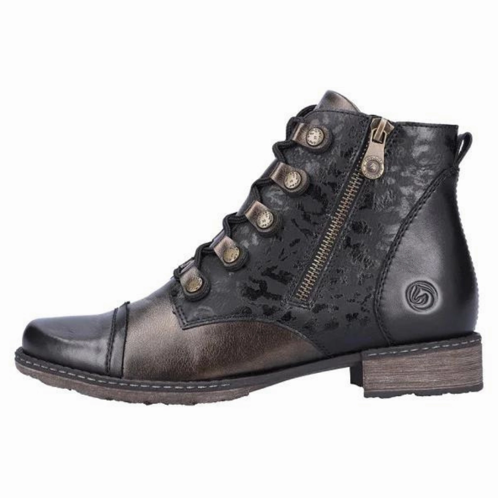 Remonte D4391 Chandra 91 Black/Antique Leather Bootie (Women's) Suede Boots Cowboy