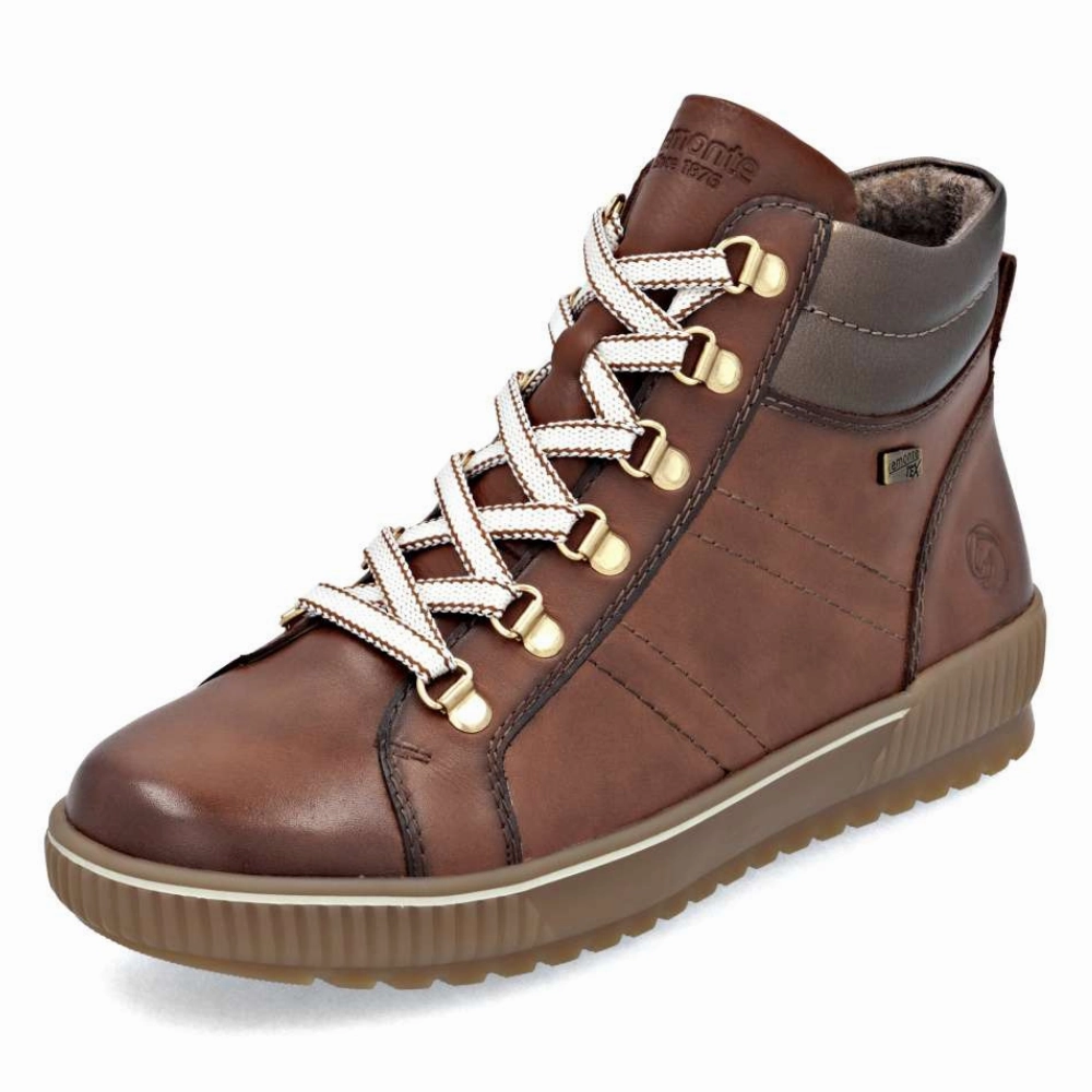 Water Resistant Snow Boots Remonte Maditta 81 Muskat/Bronze Leather Sneaker Boot (Women's)