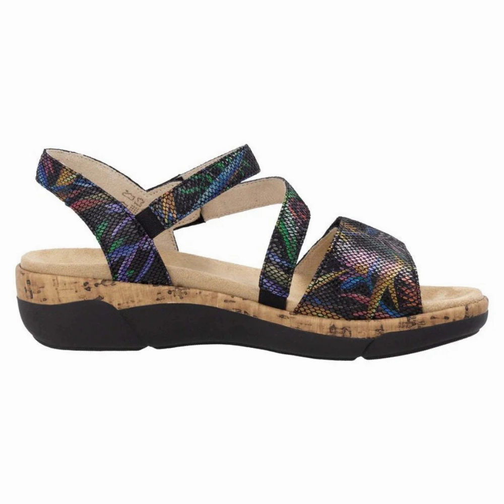 Remonte Jocelyn 60 Black Multi Leather Sandal (Women's) Pom Pom Sandals
