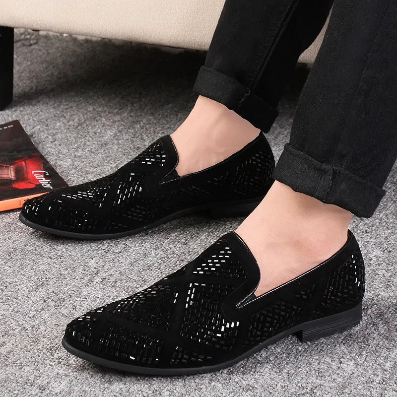 Rhinestone Shining Loafer Shoes Brown Driving Loafers