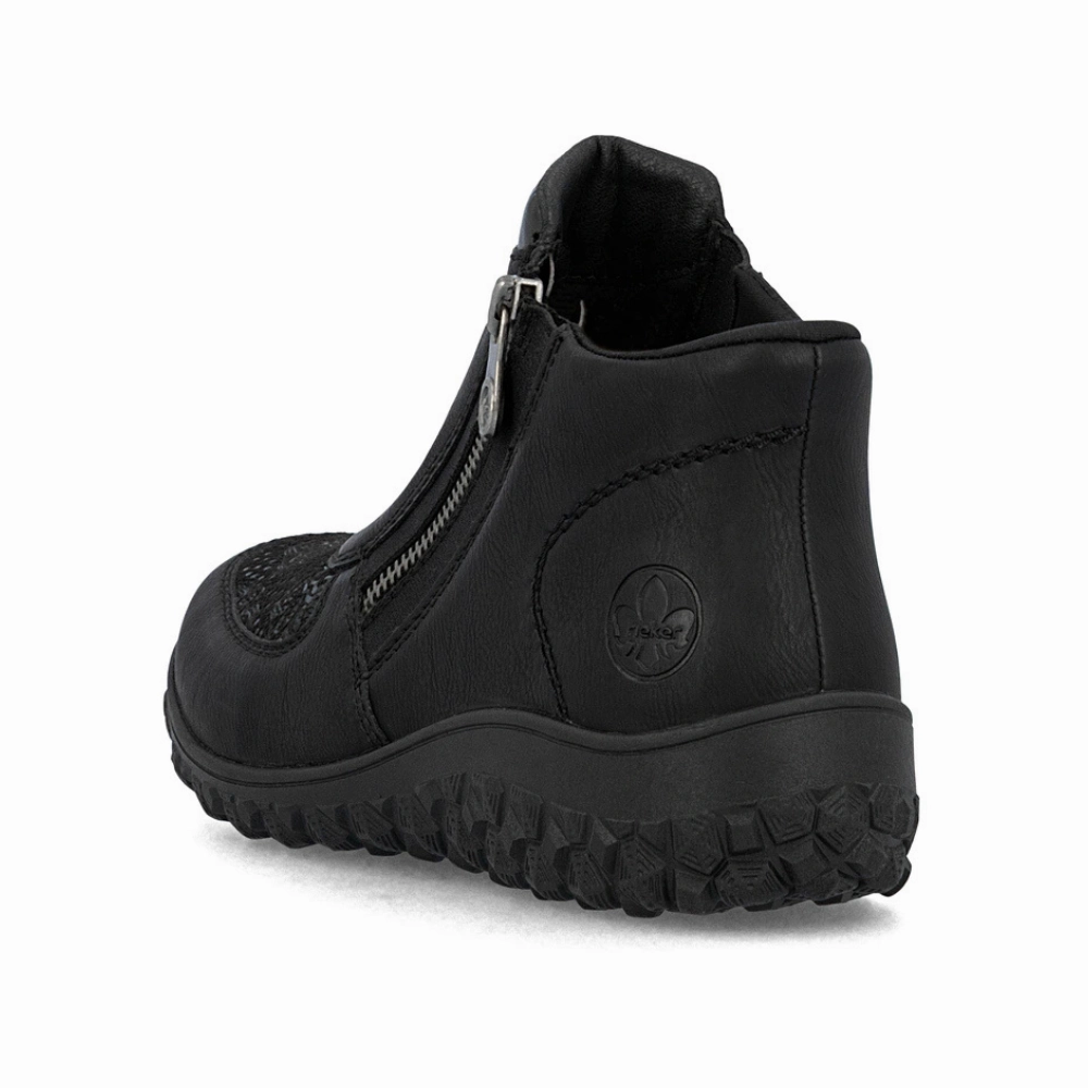 Steel Toe Combat Boots Rieker Bronia 58 Black Leather Bootie (Women's)