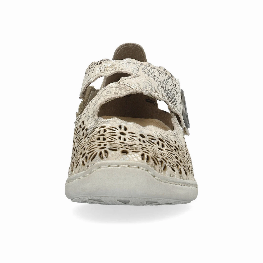 Brown Shoes Flats Rieker Doris G4 Beige Metallic Leather Shoe (Women's)