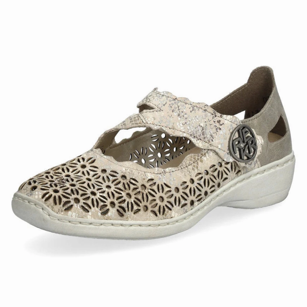 Rieker Doris G4 Beige Metallic Leather Shoe (Women's) Best Running Shoes For Semi Flat Feet
