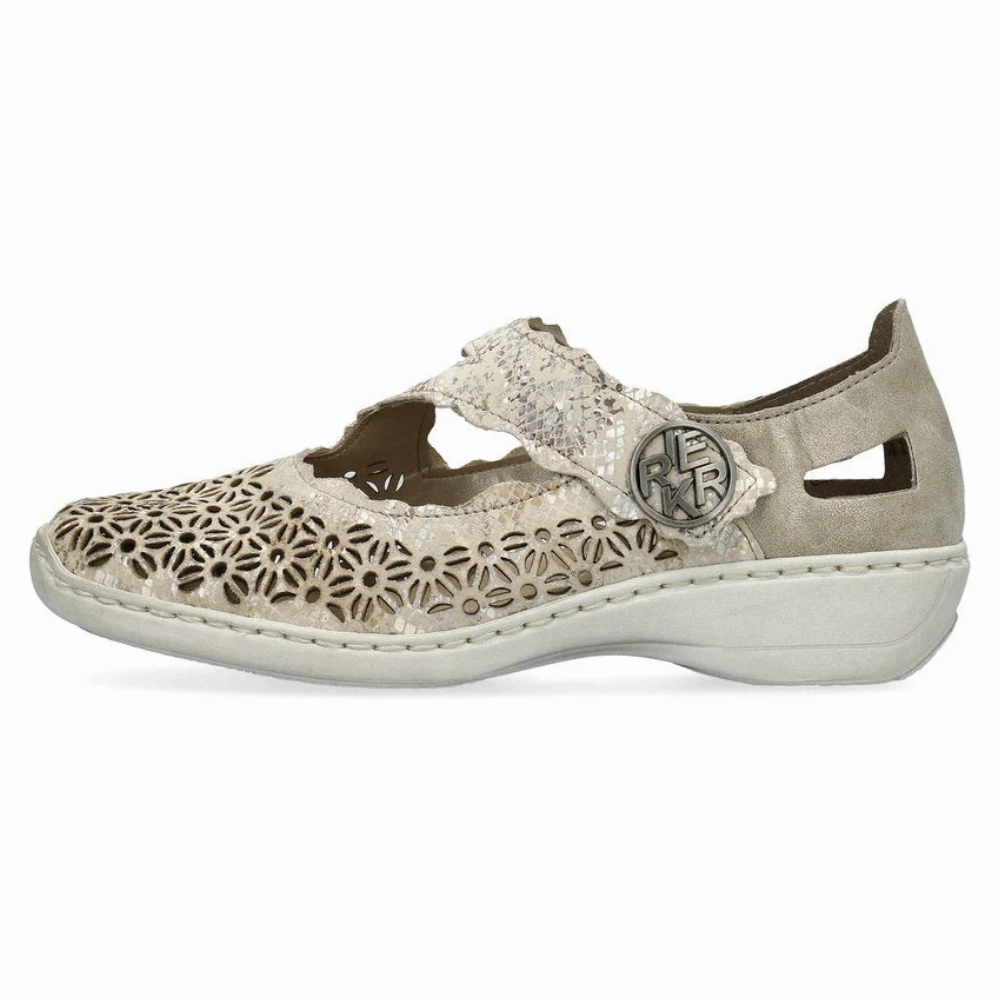 Flat Feet Hiking Shoes Rieker Doris G4 Beige Metallic Leather Shoe (Women's)