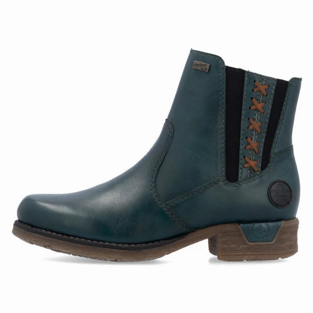 Low Heel Tall Boots Rieker Fee 53 Petrol/Cayenne Bootie (Women's)