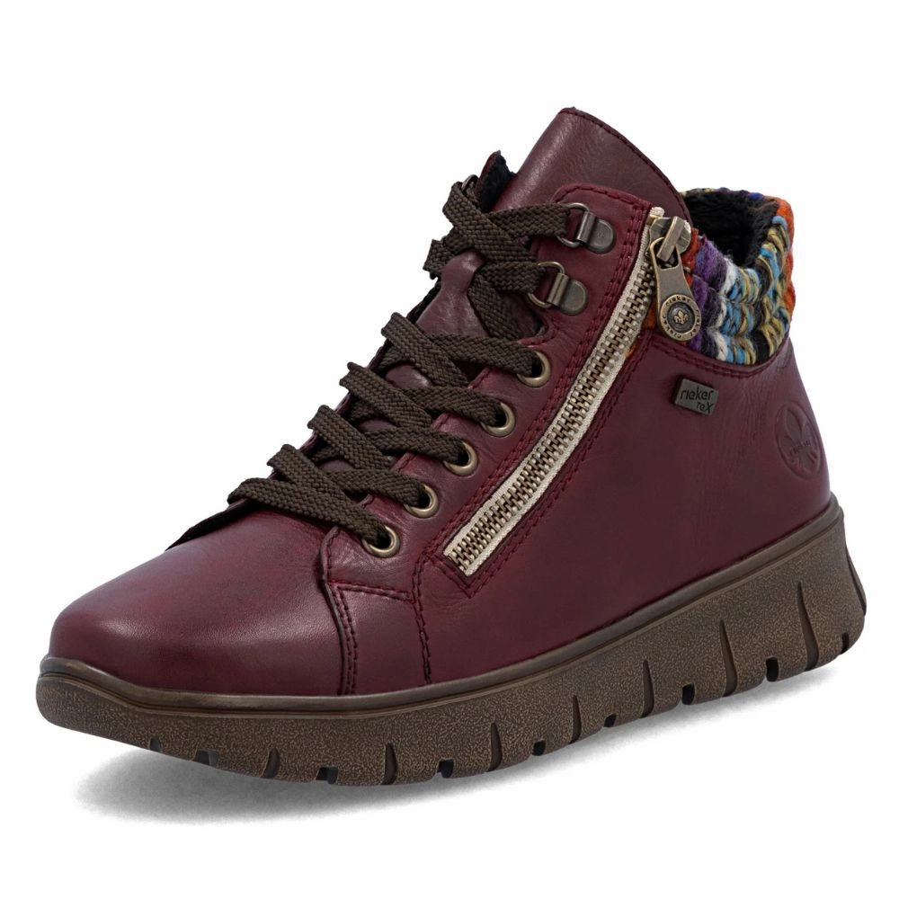 Rieker Heike 05 Vino/Orange Multi Zip Boot (Women's) Stylish Rain Boots