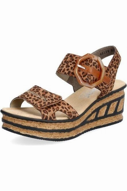 Sandals With T Strap Rieker ladies sandals 68176-90 Brown Combi