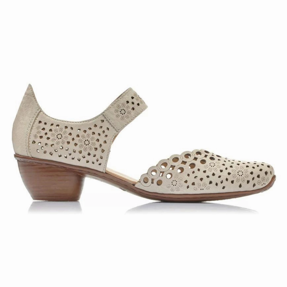 Restaurant Dress Shoes Rieker Mirjam 53 Beige Leather Heel (Women's)