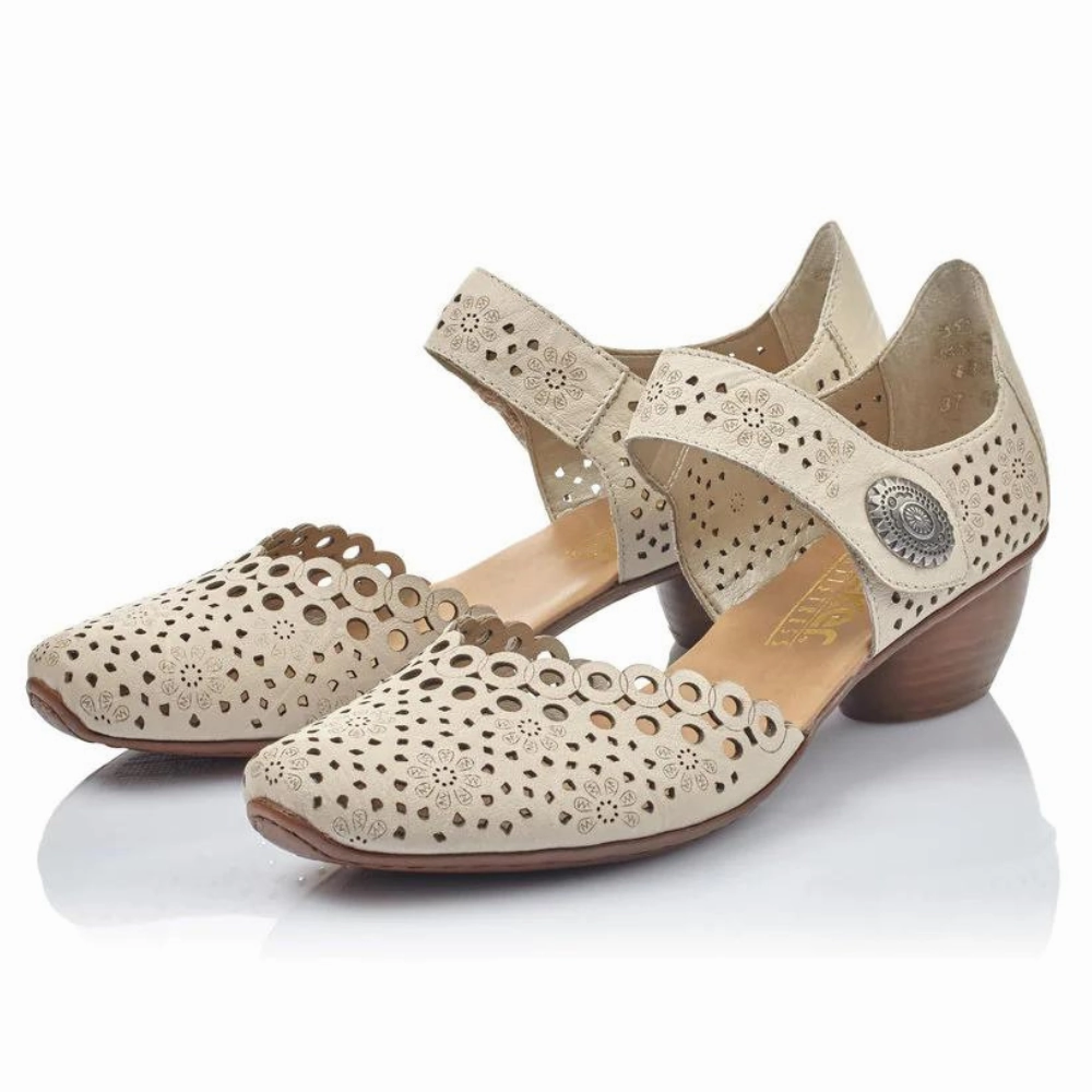 Rieker Mirjam 53 Beige Leather Heel (Women's) Shoes That Go With Lace Dress