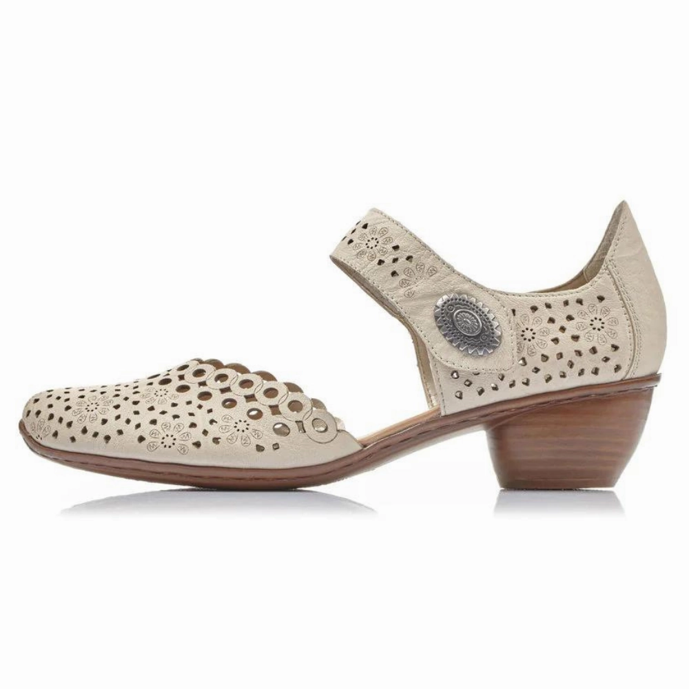 Rieker Mirjam 53 Beige Leather Heel (Women's) Shoes To Wear With Jean