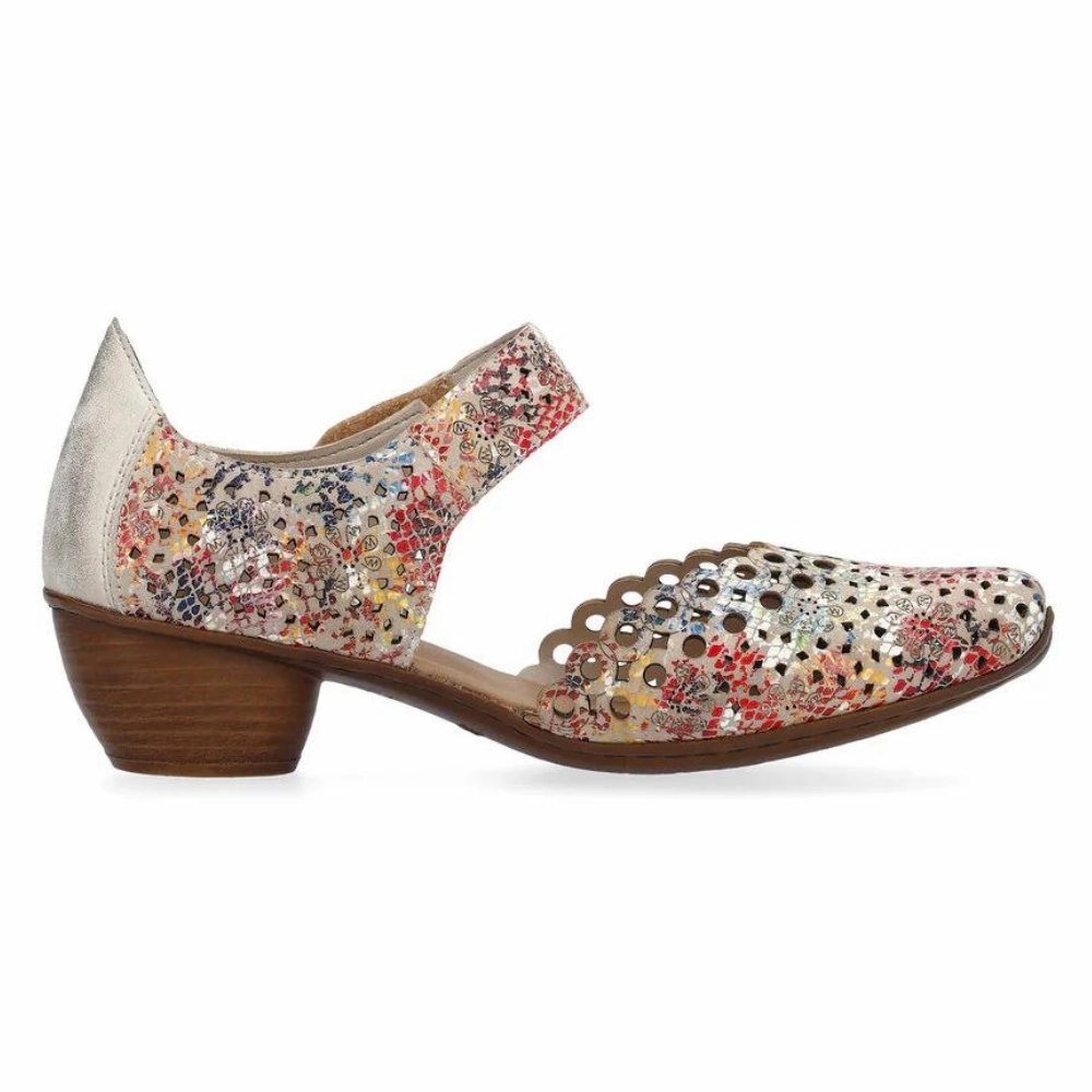 Rieker Mirjam 53 Beige Multi Leather Heel (Women's) Dress Shoes Wide Sizes