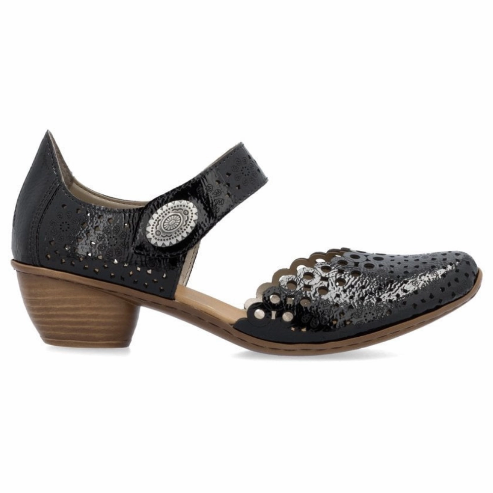 Rieker Mirjam 53 Nero/Black Leather Heel (Women's) Cheap Casual Dress Shoes