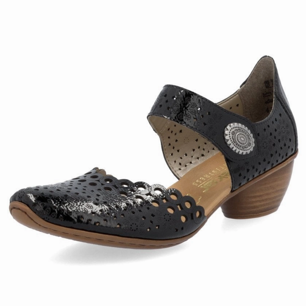 Barefoot Shoes Dress Shoes Rieker Mirjam 53 Nero/Black Leather Heel (Women's)