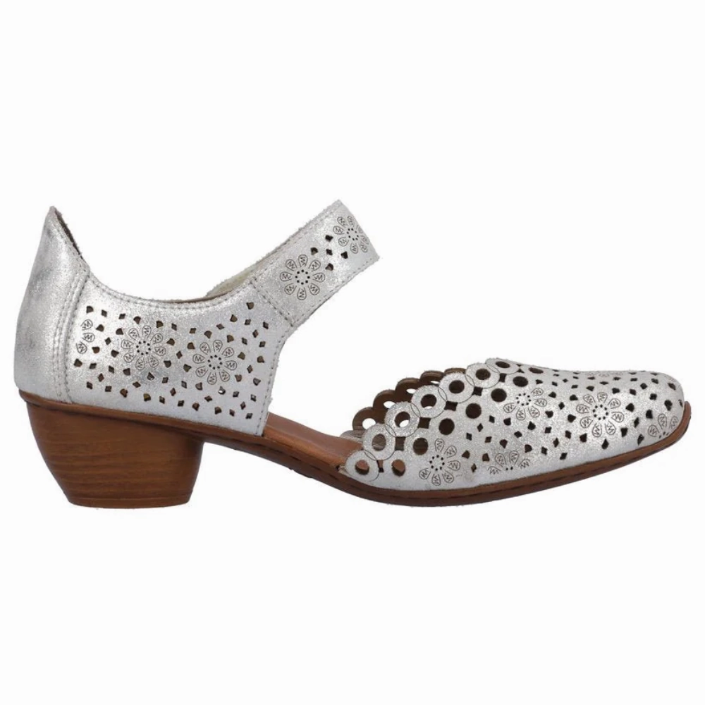 Dress Shoes With Laces Rieker Mirjam 53 Silver Leather Heel (Women's)