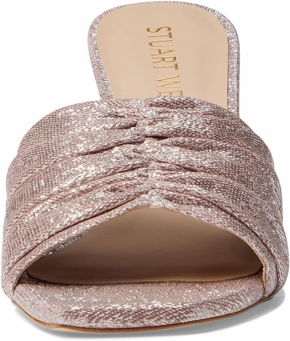 Stuart Weitzman Ruche 75 Sandals Women's 8.5 Poudre Square Toe Spool Heel KHD859 Sandals With Small Heel