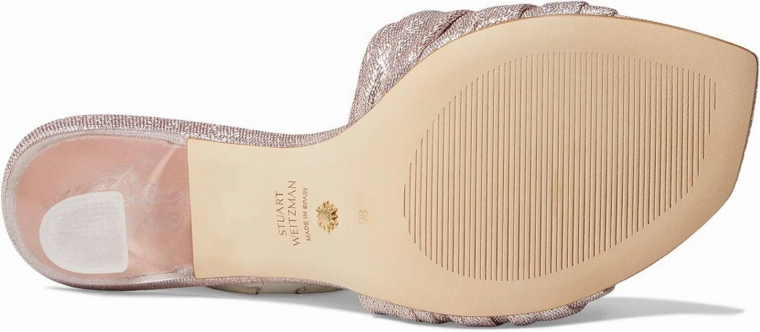 Sandals With Rhinestones Stuart Weitzman Ruche 75 Sandals Women's 8.5 Poudre Square Toe Spool Heel KHD859