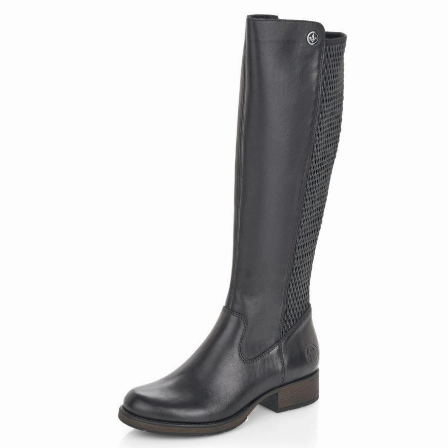 Rieker Faith 91 Black Stretch Panel Tall Boot (Women's) Boots And Pants And Boots And Pants