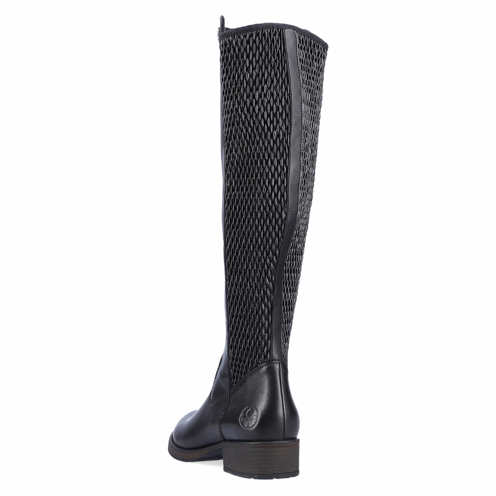Rieker Faith 91 Black Stretch Panel Tall Boot (Women's) Crocodile Cowboy Boots